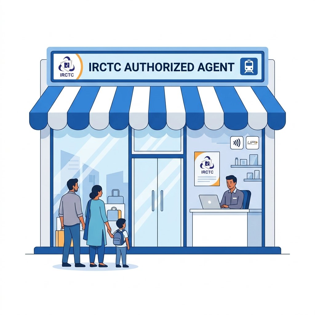 IRCTC Authorized Agent Retail Storefront Illustration
